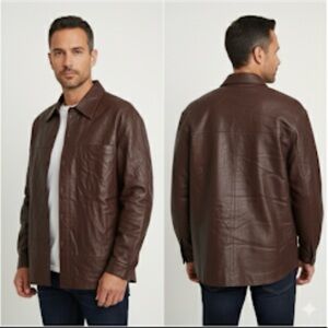 CLAUDE LAMONT VTG Real Lamb Leather Shacket Men's Chocolate Brown Jacket Sz 2XL
